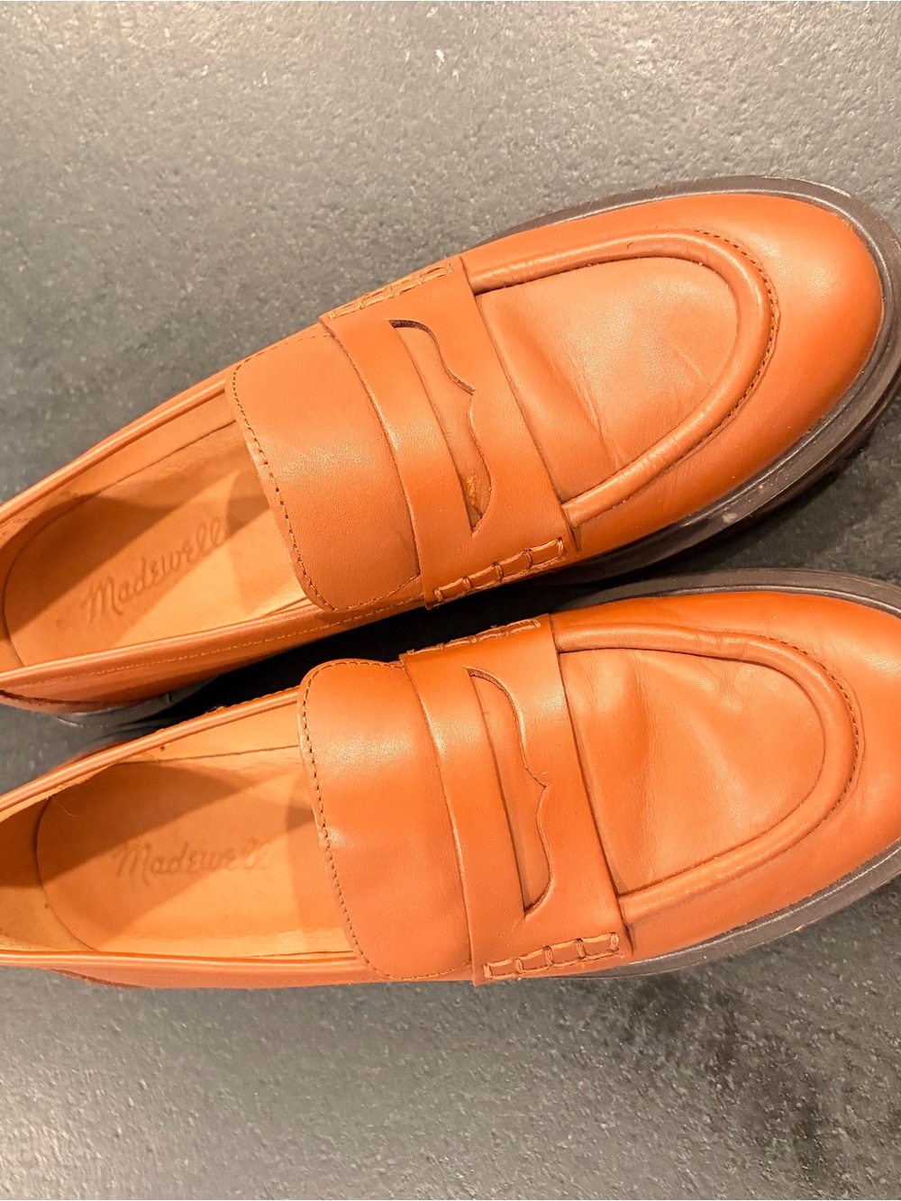 Madewell Women’s Leather Penny Loafers — Cognac Brown